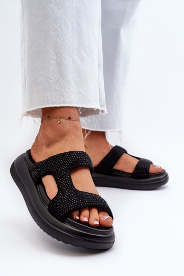 Verzierte Damen-Flip-Flops mit Plateau in der Farbe Schwarz von Jestella
