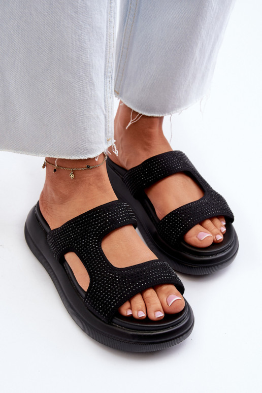 Verzierte Damen-Flip-Flops mit Plateau in der Farbe Schwarz von Jestella Verzierte Damen-Flip-Flops mit Plateau in der Farbe Schwarz von Jestella