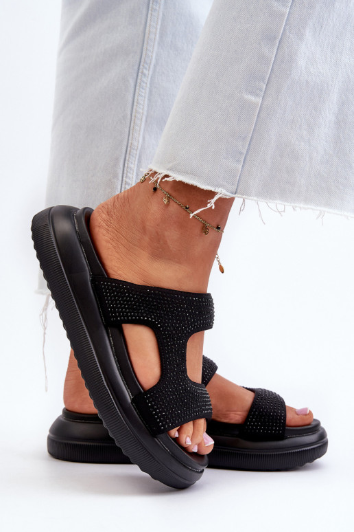 Verzierte Damen-Flip-Flops mit Plateau in der Farbe Schwarz von Jestella Verzierte Damen-Flip-Flops mit Plateau in der Farbe Schwarz von Jestella