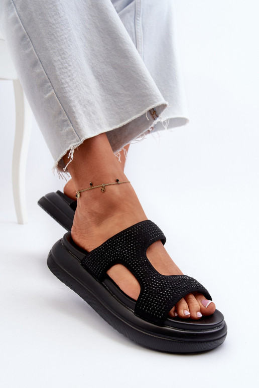 Verzierte Damen-Flip-Flops mit Plateau in der Farbe Schwarz von Jestella Verzierte Damen-Flip-Flops mit Plateau in der Farbe Schwarz von Jestella