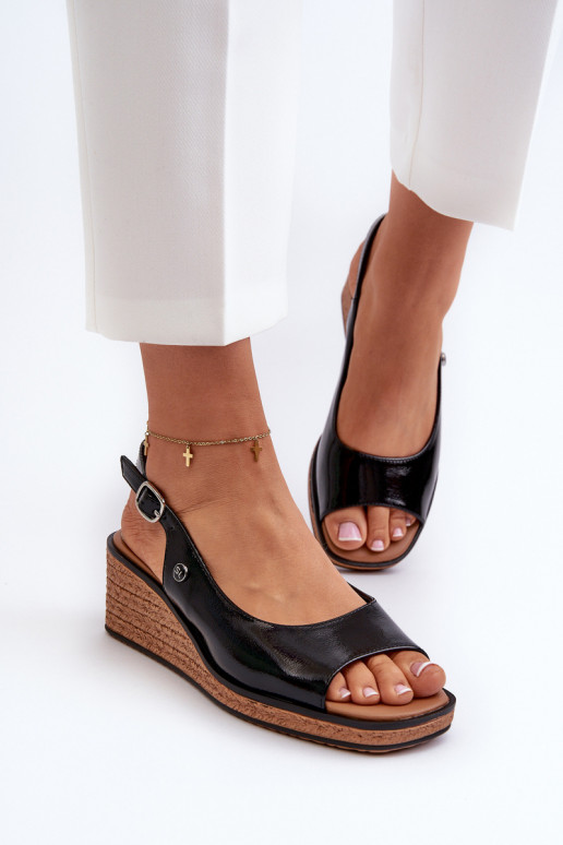 mit Lackeffekt Plateausandalen Sergio Leone SK301 schwarze Farbe mit Lackeffekt Plateausandalen Sergio Leone SK301 schwarze Farbe