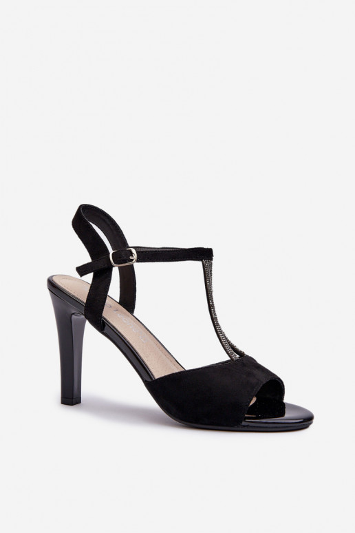 Damensandalen mit dünnem Absatz Ze Zdobionymi Paskami Sergio Leone SK924 schwarze Farbe Damensandalen mit dünnem Absatz Ze Zdobionymi Paskami Sergio Leone SK924 schwarze Farbe