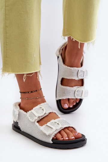 Denim-Material verzierte Damensandalen weiße Farbe Irmale