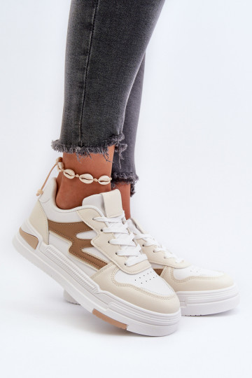 Sneakers-Modellschuhe mit Plateau aus beigem Öko-Leder von Lynnette