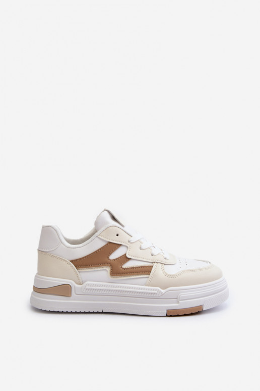 Sneakers-Modellschuhe mit Plateau aus beigem Öko-Leder von Lynnette