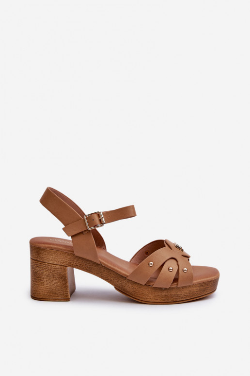 Damensandalen mit Absatz aus Öko-Leder in der braunen Farbe Assames Damensandalen mit Absatz aus Öko-Leder in der braunen Farbe Assames