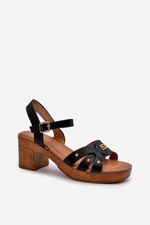 Damensandalen mit Absatz aus Öko-Leder in der Farbe Assames-Schwarz