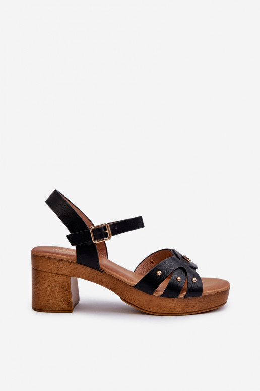 Damensandalen mit Absatz aus Öko-Leder in der Farbe Assames-Schwarz