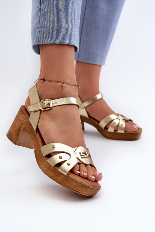Damensandalen mit Absatz aus Öko-Leder in der goldenen Farbe Assames Damensandalen mit Absatz aus Öko-Leder in der goldenen Farbe Assames