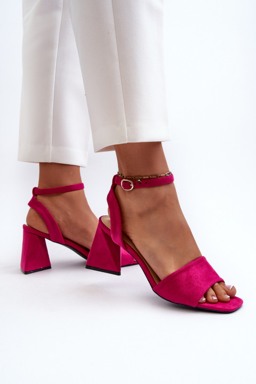 Damen-Sandalen mit hohen Absätzen aus Eco-Wildleder Fuchsia Upttima