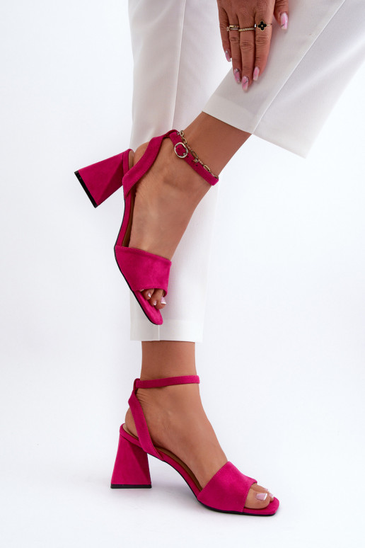 Damen-Sandalen mit hohen Absätzen aus Eco-Wildleder Fuchsia Upttima