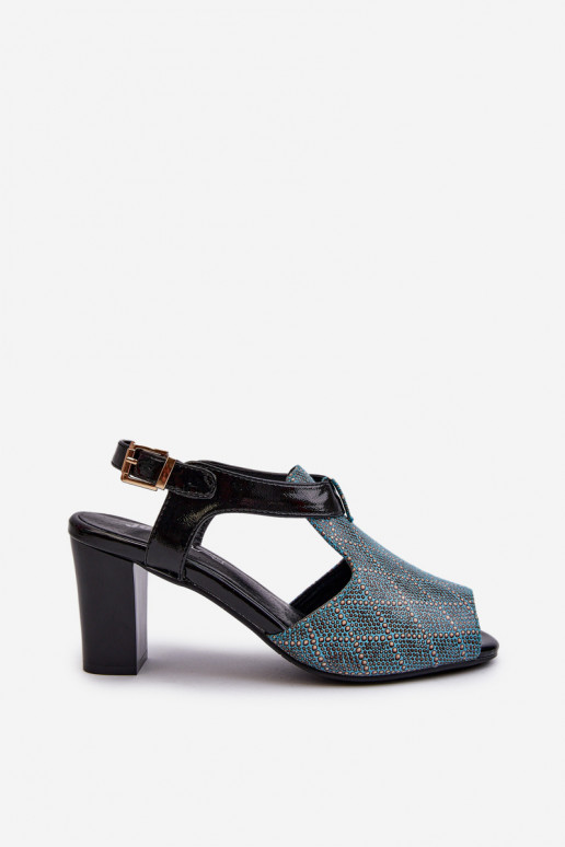 Damen-Sandalen mit hohen Absätzen aus türkisfarbenem Öko-Leder von Queenmarie