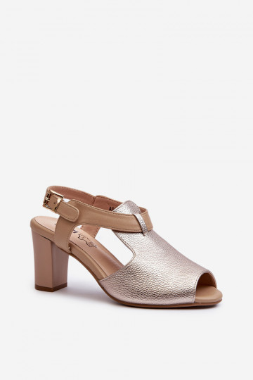 Damen-Sandalen mit hohen Absätzen aus Öko-Leder in der Farbe Gold Queenmarie