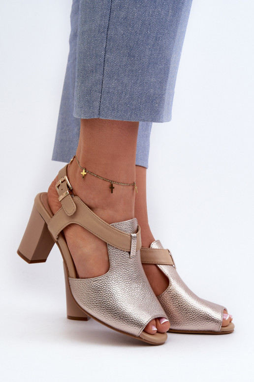 Damen-Sandalen mit hohen Absätzen aus Öko-Leder in der Farbe Gold Queenmarie