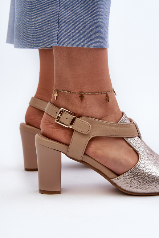 Damen-Sandalen mit hohen Absätzen aus Öko-Leder in der Farbe Gold Queenmarie