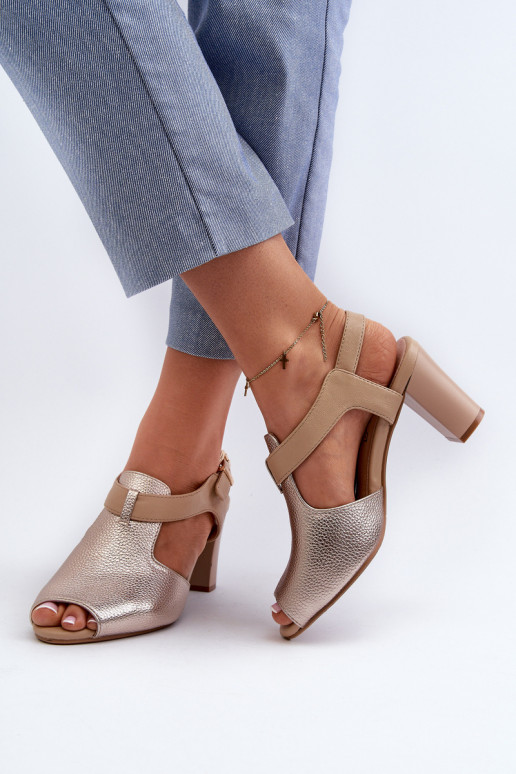 Damen-Sandalen mit hohen Absätzen aus Öko-Leder in der Farbe Gold Queenmarie