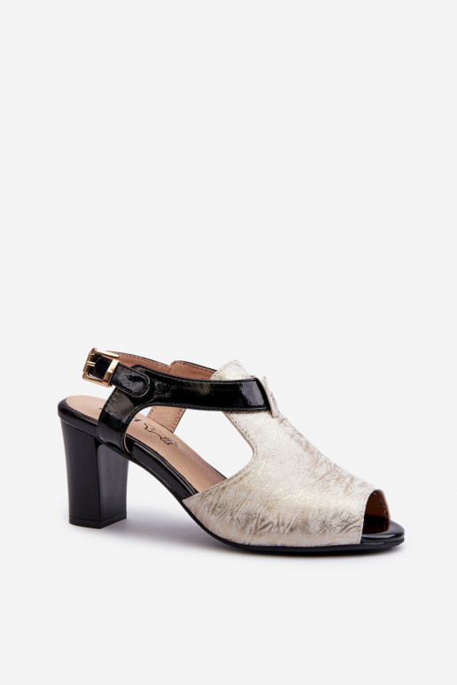 Damen-Sandalen mit hohen Absätzen aus Öko-Leder in der goldschwarzen Farbe Queenmarie