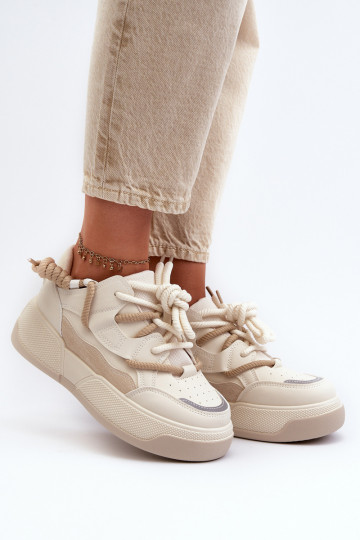 Sneakers Modell Schuhe mit Plateau beige Moariella