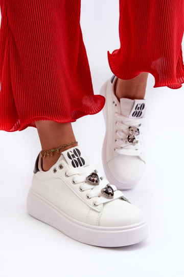Damen-Sneaker mit Plateausohle und Herzen, weißes Azamia