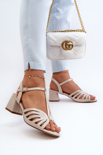 mit Lackeffekt Elegante Sandaletten mit hohen Absätzen Sergio Leone SK880 beige