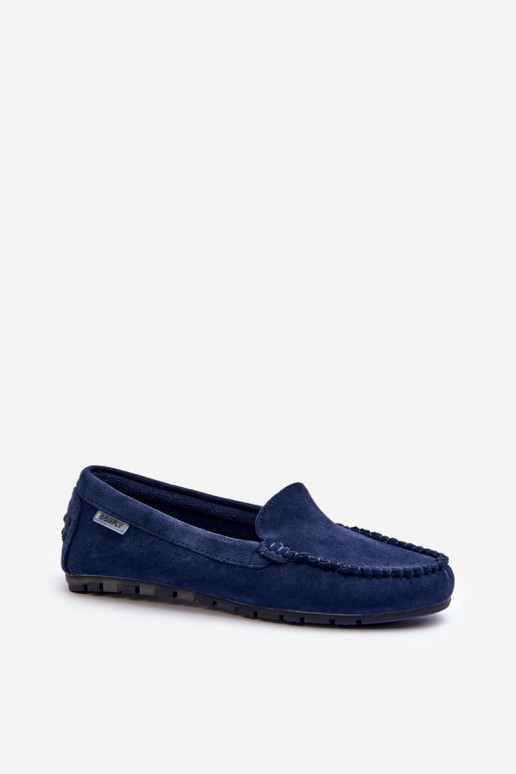 Damen-Mokassins aus Bio-Wildleder, Marineblau, Amrutia Damen-Mokassins aus Bio-Wildleder, Marineblau, Amrutia