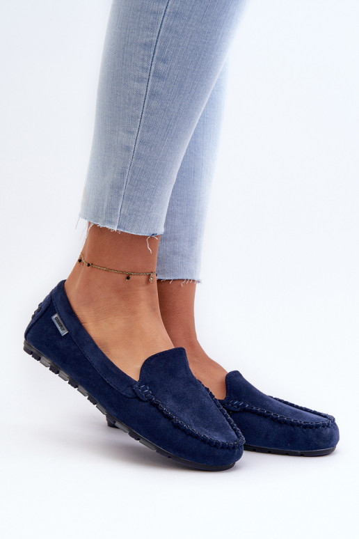 Damen-Mokassins aus Bio-Wildleder, Marineblau, Amrutia Damen-Mokassins aus Bio-Wildleder, Marineblau, Amrutia