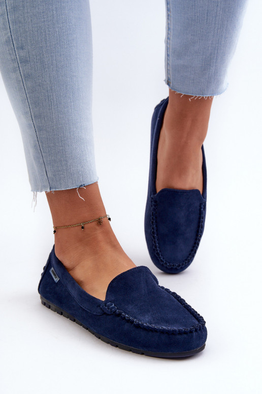 Damen-Mokassins aus Bio-Wildleder, Marineblau, Amrutia Damen-Mokassins aus Bio-Wildleder, Marineblau, Amrutia
