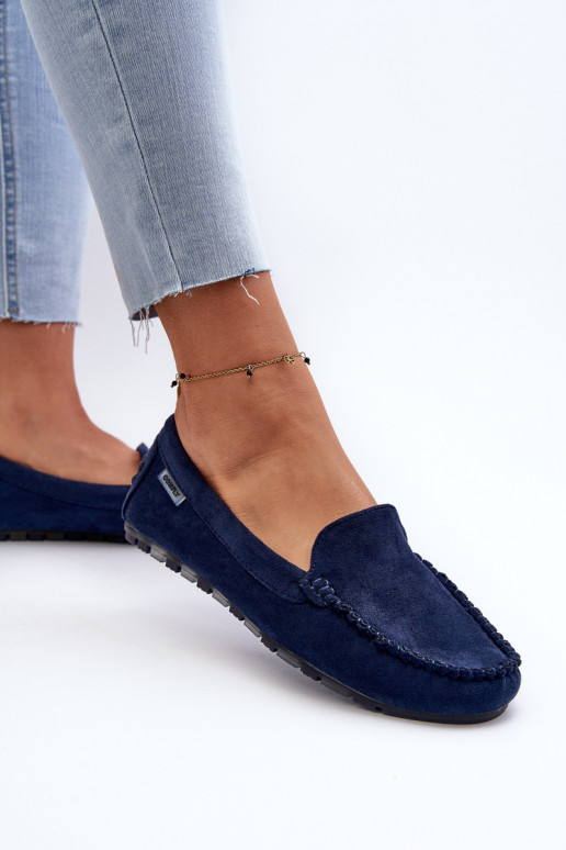 Damen-Mokassins aus Bio-Wildleder, Marineblau, Amrutia Damen-Mokassins aus Bio-Wildleder, Marineblau, Amrutia