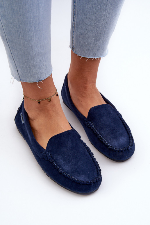 Damen-Mokassins aus Bio-Wildleder, Marineblau, Amrutia Damen-Mokassins aus Bio-Wildleder, Marineblau, Amrutia