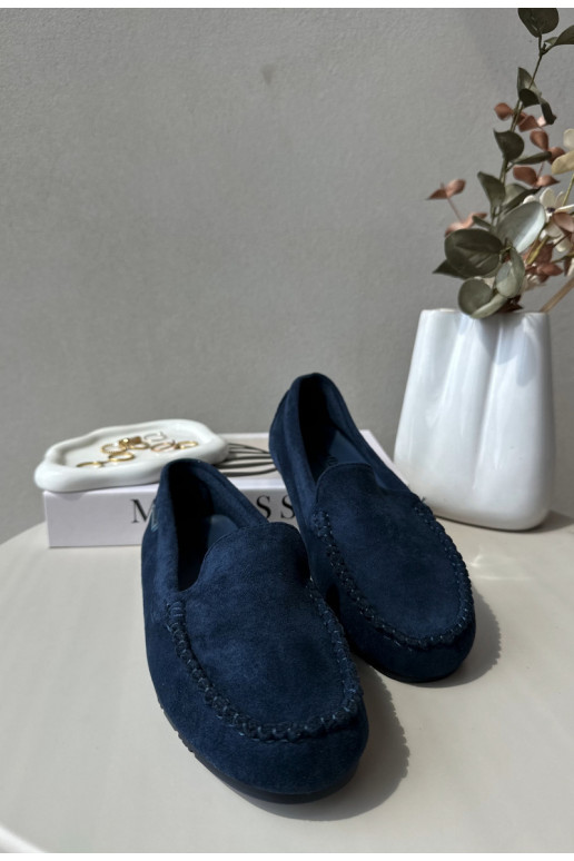 Damen-Mokassins aus Bio-Wildleder, Marineblau, Amrutia Damen-Mokassins aus Bio-Wildleder, Marineblau, Amrutia