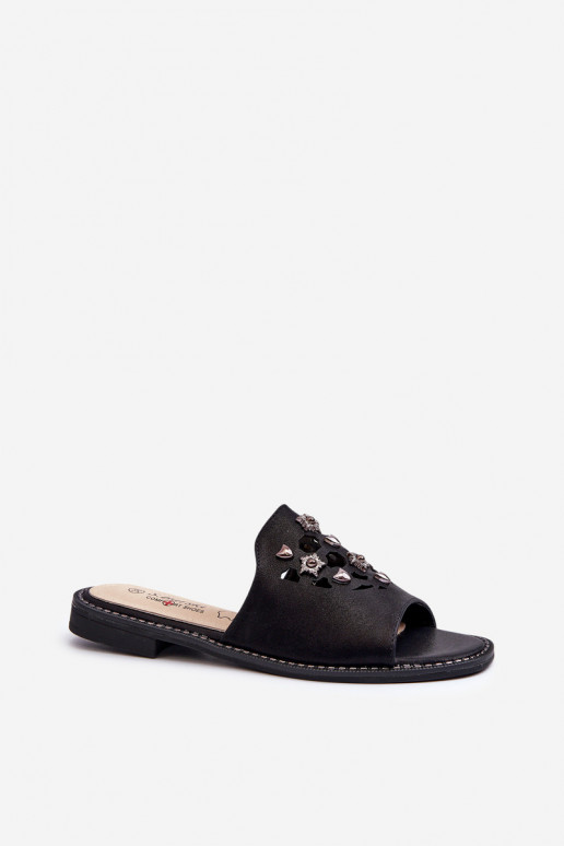 mit Glanz Damensandalen mit schönen Details S.Barski KV27-063 schwarze Farbe