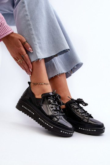 Schnürschuhe mit Plateau Naturleder S.Barski LR620 schwarze Farbe 2