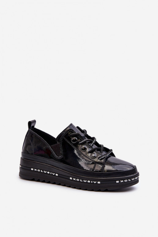 Schnürschuhe mit Plateau Naturleder S.Barski LR620 schwarze Farbe