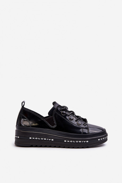 Schnürschuhe mit Plateau Naturleder S.Barski LR620 schwarze Farbe Schnürschuhe mit Plateau Naturleder S.Barski LR620 schwarze Farbe
