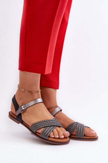 Flache Sandalen für Damen S.Barski MY923 schwarze Farbe 2