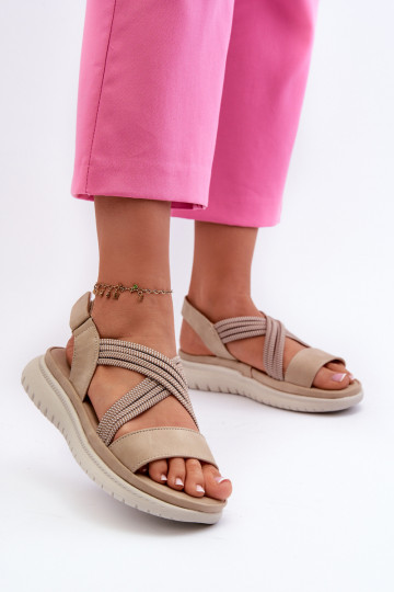 Bequeme Sandalen mit Klebeverschlüssen in der Farbe Beige von Ceclea