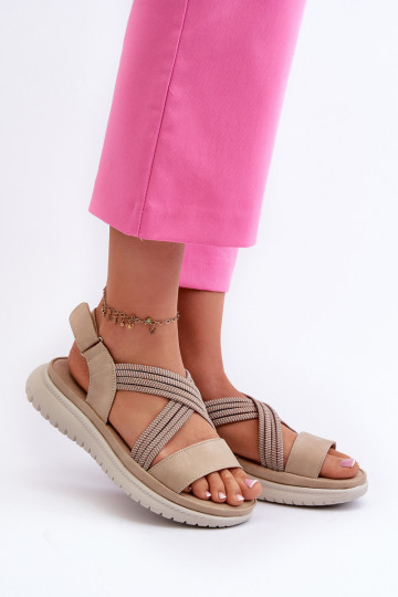Bequeme Sandalen mit Klebeverschlüssen in der Farbe Beige von Ceclea 2