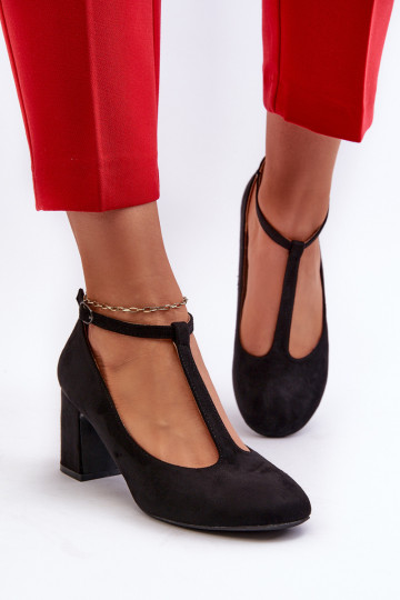 Schwarze Raniyah-Pumps aus Öko-Wildleder mit Absatz