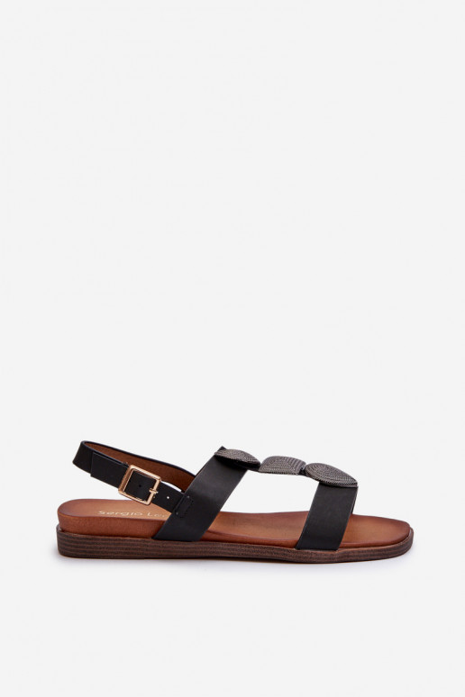 Flache Sandalen für Damen mit schönen Details Sergio Leone SK072H schwarze Farbe