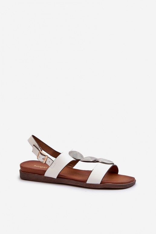 Flache Sandalen für Damen mit schönen Details Sergio Leone SK072H weiße Farbe
