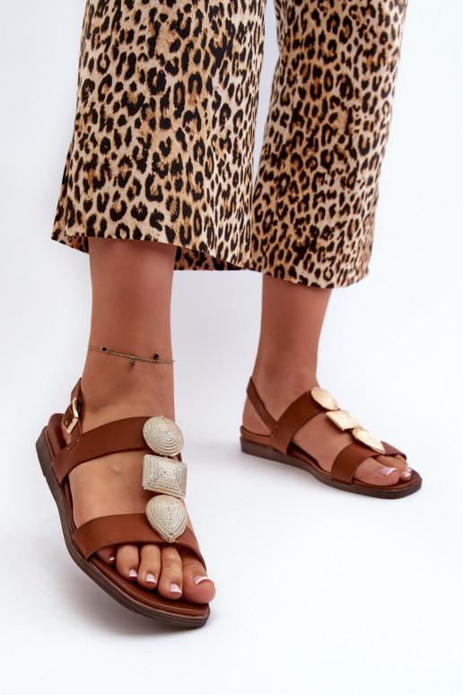 Flache Sandalen für Damen mit schönen Details Sergio Leone SK072H braune Farbe Flache Sandalen für Damen mit schönen Details Sergio Leone SK072H braune Farbe