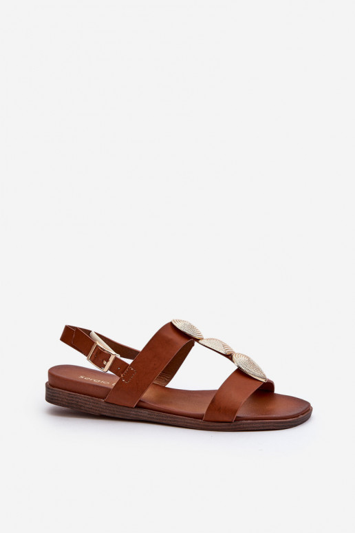 Flache Sandalen für Damen mit schönen Details Sergio Leone SK072H braune Farbe Flache Sandalen für Damen mit schönen Details Sergio Leone SK072H braune Farbe