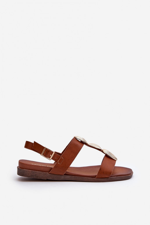 Flache Sandalen für Damen mit schönen Details Sergio Leone SK072H braune Farbe