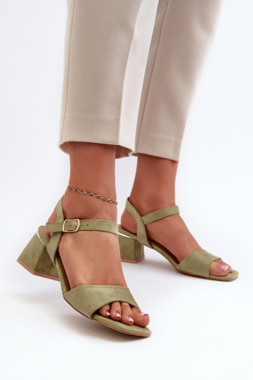 Damen grüne Sandalen aus Kunstwildleder mit Blockabsatz Leiša