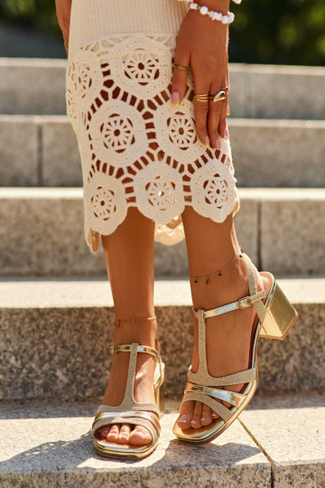 Damen-Sandalen mit hohen Absätzen aus Öko-Leder in der goldenen Farbe Lyana 2