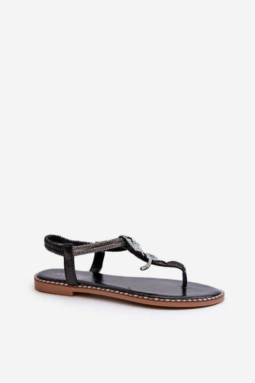 Flache Sandalen für Damen mit Blumen in der Farbe Schwarz von Edoni