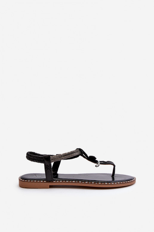Flache Sandalen für Damen mit Blumen in der Farbe Schwarz von Edoni