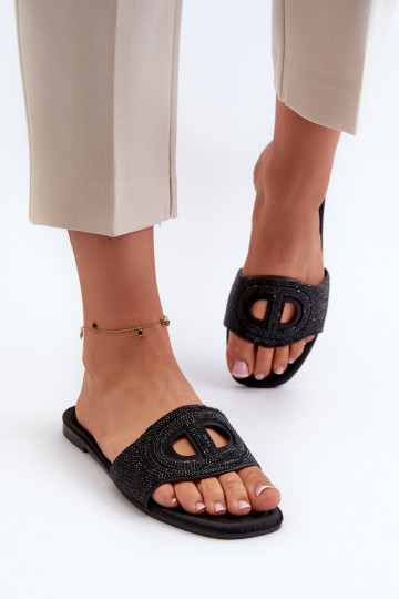 Damen-Flip-Flops mit weitem Absatz in schwarzem Dimrose