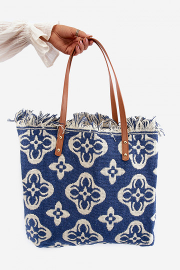 Wzorzysta Geflochtene Handtasche/Strandtasche Marineblau Sadhara