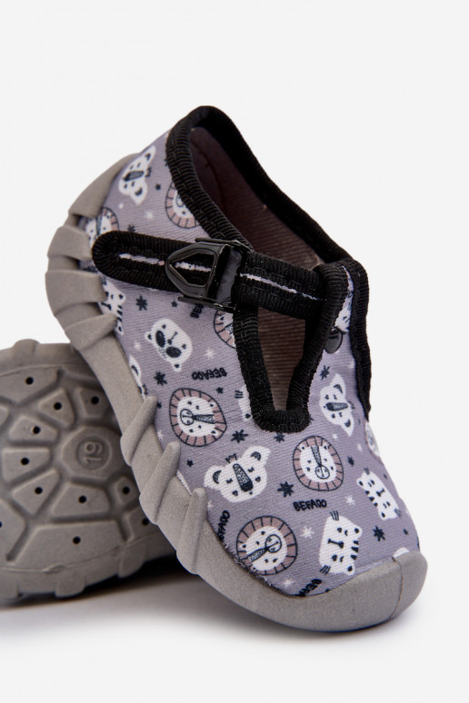 Bequeme Hausschuhe für Kinder BEFADO 110N488 graue Farbe